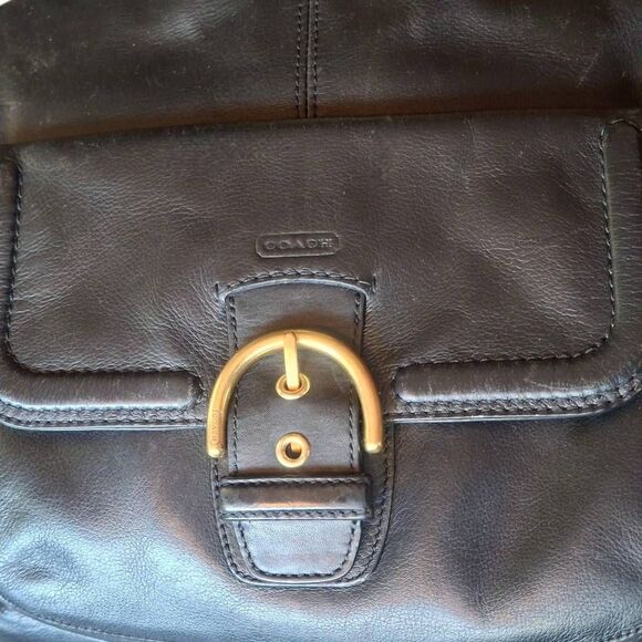 Coach Campbell Black Leather Shoulder Bag w/ Dust Bag – Triple Compartment – Gol - Picture 5 of 13
